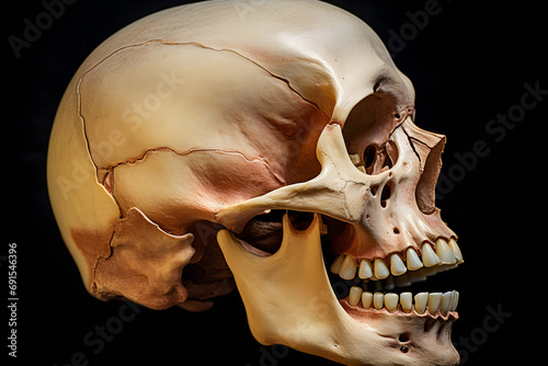 Detailed image of a human skull on a black background isolated. photo