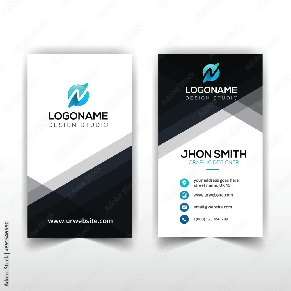 Modern And Simple Vertical Business Card Design. template. clean, creative, style, flat, corporate, company, Clean flat design. Vector illustration