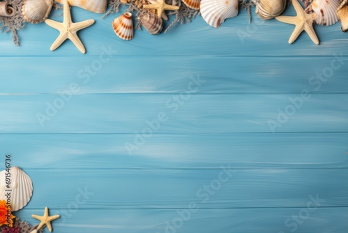 Beach Accessories On Blue Plank - Summer Holiday Banner