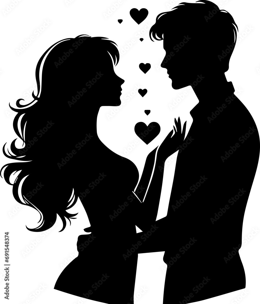 Love Couple Silhouette Vector Template, Wedding Concept, Women And Man Holding Hand