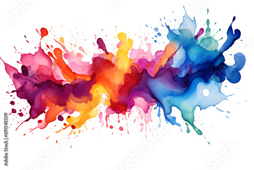 abstract flowing background with colourful paint splashes isolated on white background