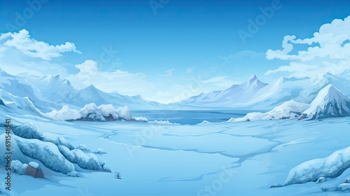 Winter Wonderland Lanscape Comic Style Background - Beautiful Winter Nature Hand-Drawn, Detail-Rich,  Modern Graphics Landscape Background created with Generative AI Technology © Sentoriak