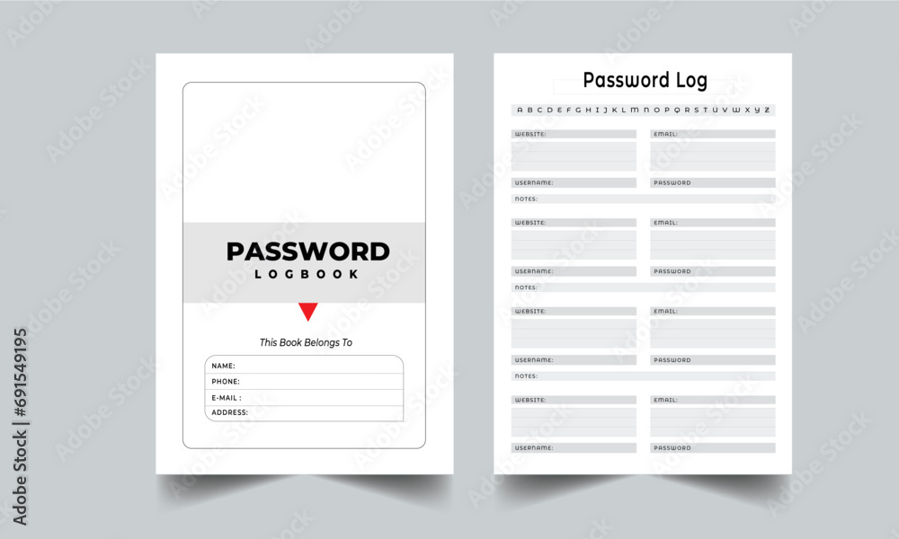 Password Logbook  Plan With Cover Page Layout Design Template