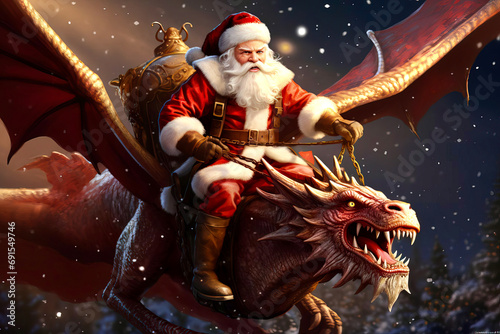 Santa Claus riding a fabulous dragon5 photo