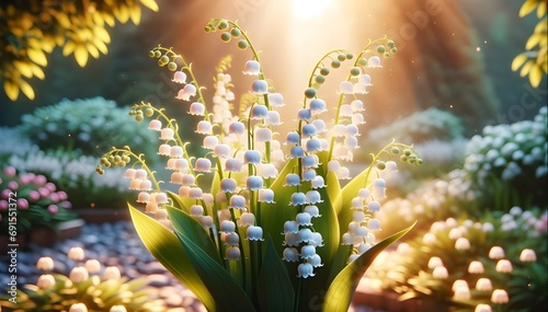 Muguet: clochettes blanches et feuilles vertes évoquent le printemps. Cette plante, symbole de la Fête du Travail, enrichit jardins et nature de ses couleurs. photo