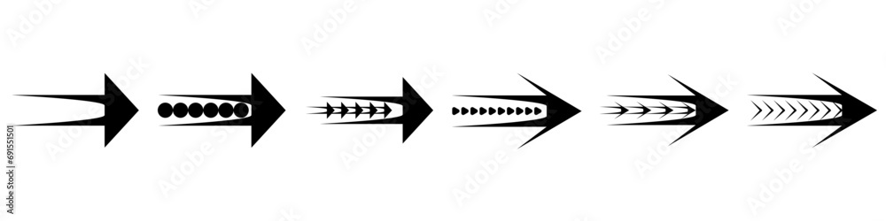 The directional arrows are black. Arrows pointing to, icon set. Vector set of trendy black arrows in flat style. Collection of simple vector arrows. Cursor icons. Vector illustration. - obrazy, fototapety, plakaty 
