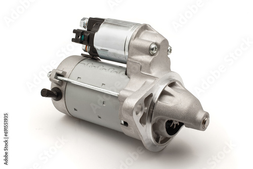Vehicle starter and solenoid on white photo