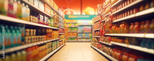 Supermarket shopping experience: exploring aisles and shelves of diverse products, consumer choices: products showcased on supermarket shelves , Discover the convenience and variety that awaits