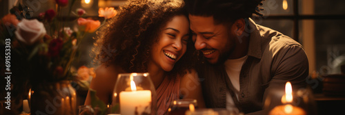 Black Couple Enjoys Intimate Dinner in Comfortable Restaurant Ambiance