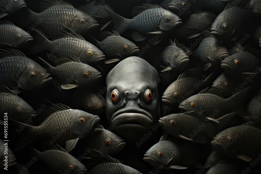 black fish - diversity concept, racism and isolation - obrazy, fototapety, plakaty 