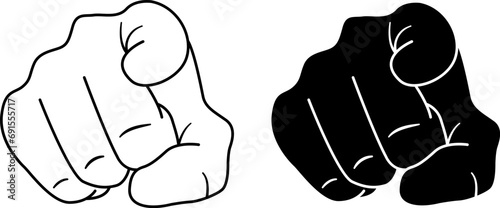 Icons of a Hand Pointing a Finger at You. Black and White Hand Gesture Pointing Finger. Vector illustration. photo