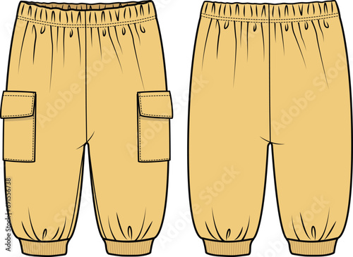 KIDS BOTTOM WEAR WOVEN TROUSER FRONT AND BACK VECTOR ILLUSTRATION