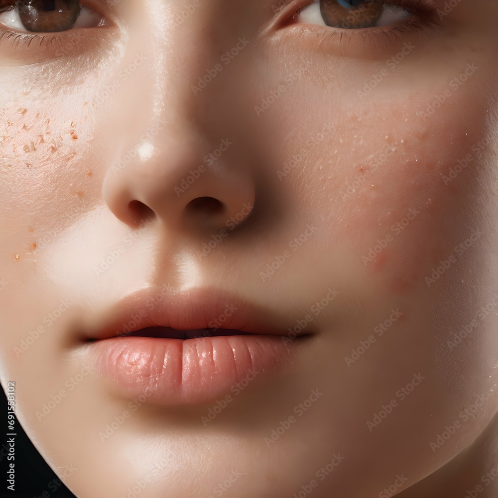 Obraz premium Close-up of a person's face with inflamed acne breakouts