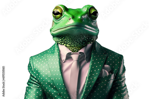 head media pop social print mascot portrait jacket monochromatic lifestyle suit ai character design animal style profile cool Fashion frog polka dot suit Green monochrome portrait 