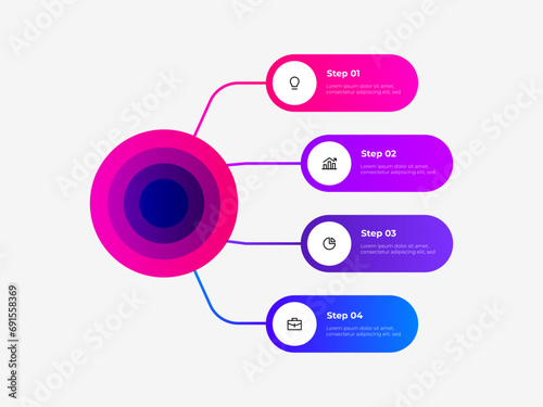 Flow chart infographic business template. Central circle with four rounded elements