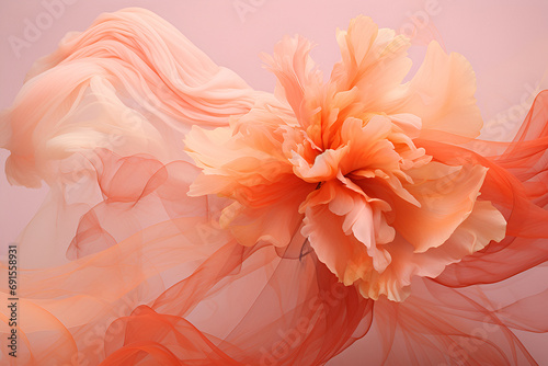 Elegant abstract fusion of floral and feminine forms. Trend color peach fuzz. Concept: promotional banner, interior design, background, wallpaper.