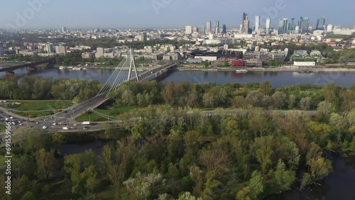 Drone video of Siekierkowski Bridge in Warsaw capital city photo