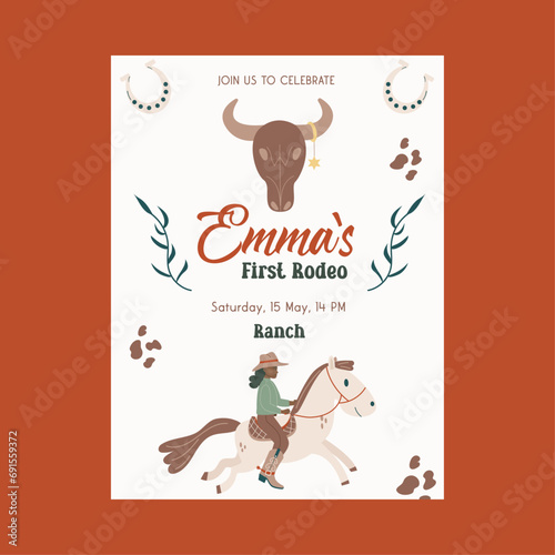 Wild west party invitation, first rodeo poster