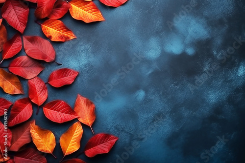 Autumn leaf on blue background