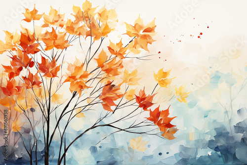 Abstract watercolor leaves autumn background