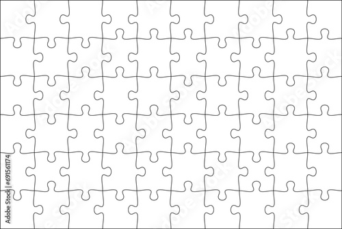 Puzzles grid template 10x6. Jigsaw puzzle pieces, thinking game and jigsaws detail frame design. Business assemble metaphor or puzzles game challenge vector. photo