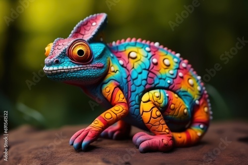 Colorful chameleon. Beautiful animals nature with fantasy ink cartoon paint © Celina