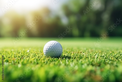 Golf ball on green grass in golf course