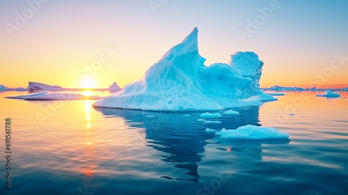 Beautiful cold iceberg with sunset
