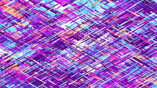Abstract futuristic circuit board. Colorful complex intricate isometric chaotic layered megastructure. Quantum computer processor. Large data processing. Database concept. Vector illustration
