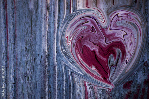 Holzwand mit Herz, lila, pink blau, als Hintergrund für Design 
