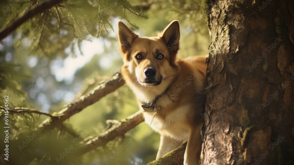Dog animal standing in the tree AI Generated image Dog animal standing in the tree AI Generated image
