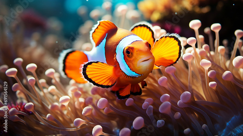 Beautiful clownfish with coral in the sea