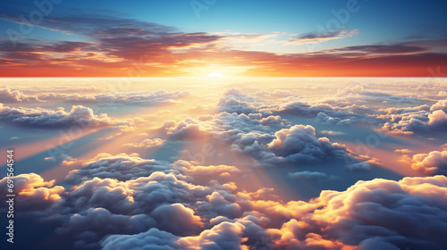 Sun shines above the clouds in the sky