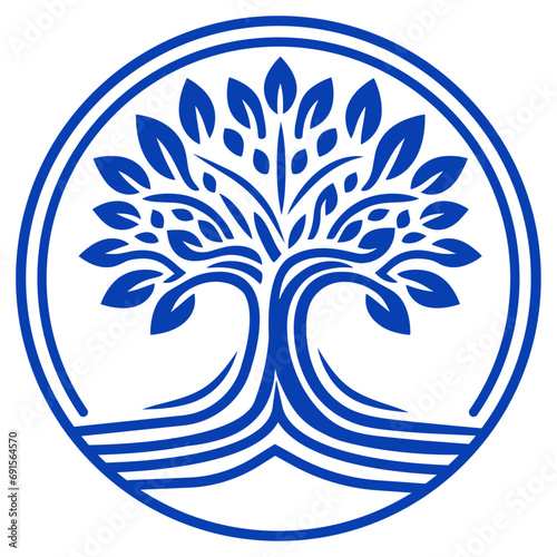 Vector yoga tree logo concept. Harmony insignia design. Wellness center illustration. Girl with leaves on white background