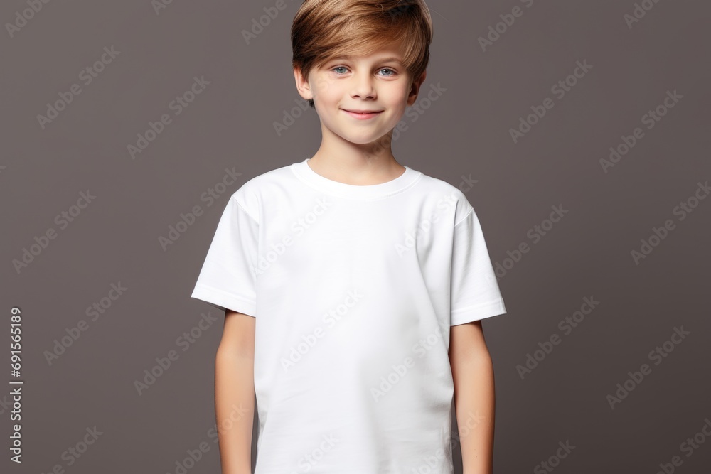 White blank t shirt mock up. Boy grey wall background White blank t shirt mock up. Boy grey wall background