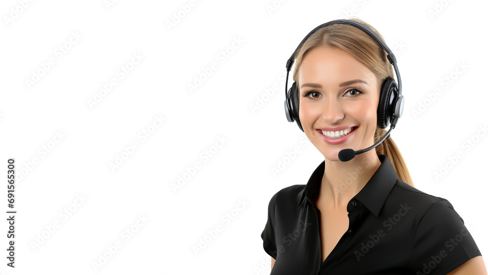 Young call center agent with headsets smiling isolated over white background, Telemarketing sales or Customer service operators concept, copy space Young call center agent with headsets smiling isolated over white background, Telemarketing sales or Customer service operators concept, copy space