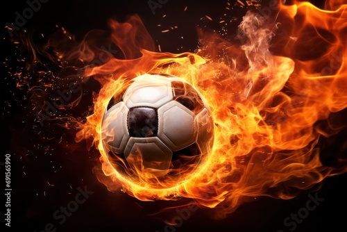 Fiery Soccer Ball In Goal With Net In Flames © Celina