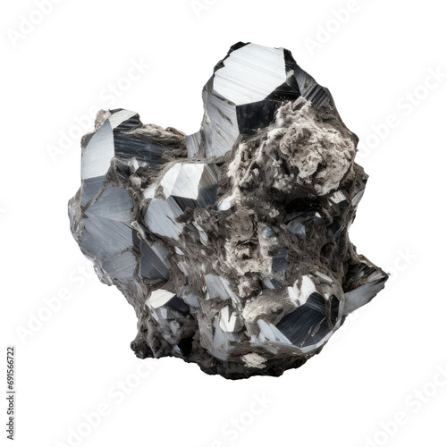 Zirconium crystal formation with a deep, gunmetal hue, isolated on a transparent background