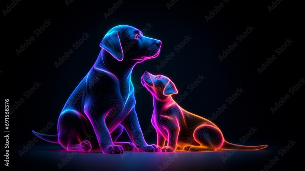 Neon light Dog caressing its calf AI Generated pictures Neon light Dog caressing its calf AI Generated pictures