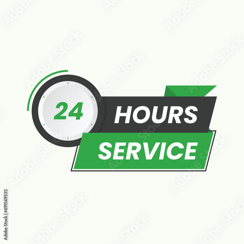 24 hours service label design with watch icon