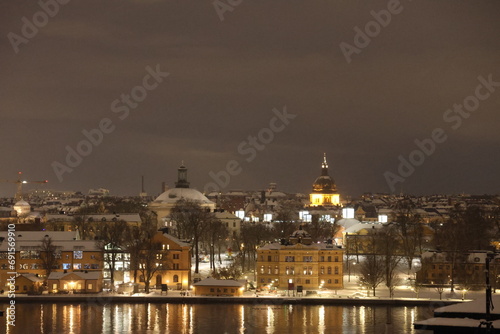 Stockholm City Center Winter photo from Fjällgatan towards Skeppsholmen. Lights are on GoranOfSweden