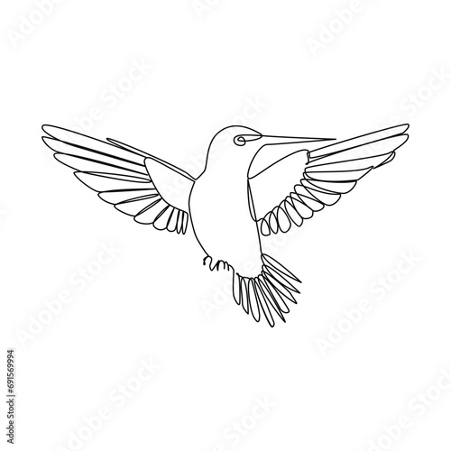 Bird continues single line art and outline vector illustration on white background and minimal here 