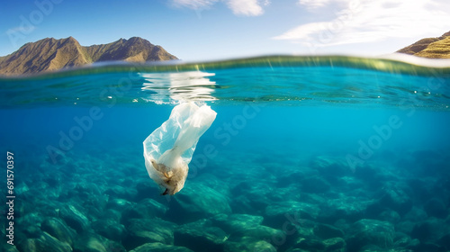 plastic bag floating in the ocean