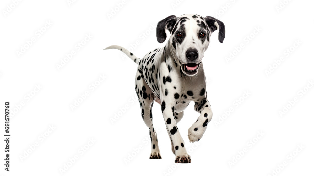 a Dalmatian dog, running, full body, front view, in a PNG, Pet-themed, isolated, and transparent photorealistic illustration. Generative ai