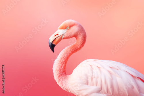 Pink flamingo portrait on pink background