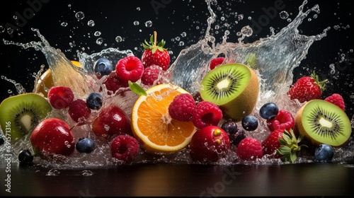 Refreshing, Juicy Strawberry Splashing in Water on Black Background generated by AI tool