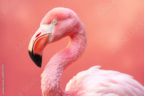 Pink flamingo portrait on pink background