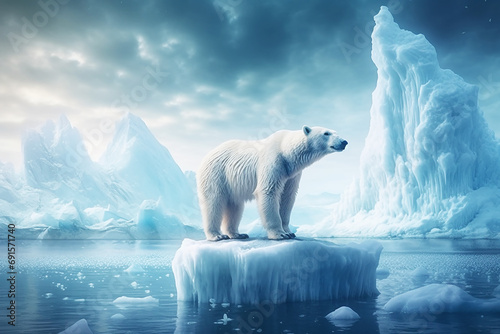 Polar bear standing on iceberg in the ocean