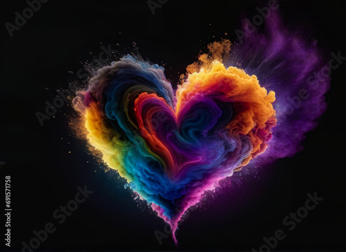 An explosion of colorful colors in the heart. Feelings and emotions. AI 