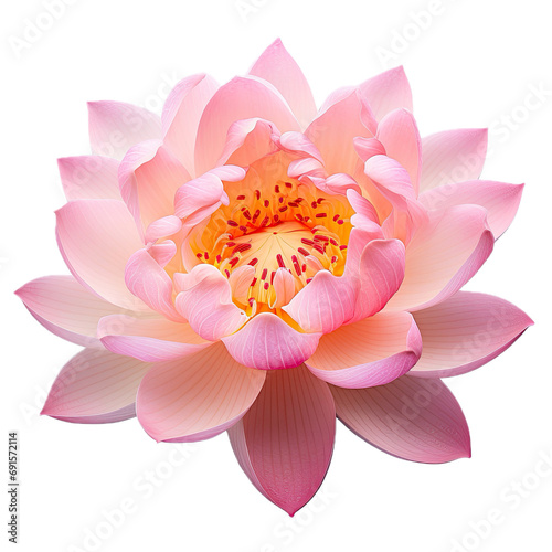 a Pink Lotus flower, 3/4 top view, isolated and transparent PNG in a Floral-themed, photorealistic illustration. Generative ai
